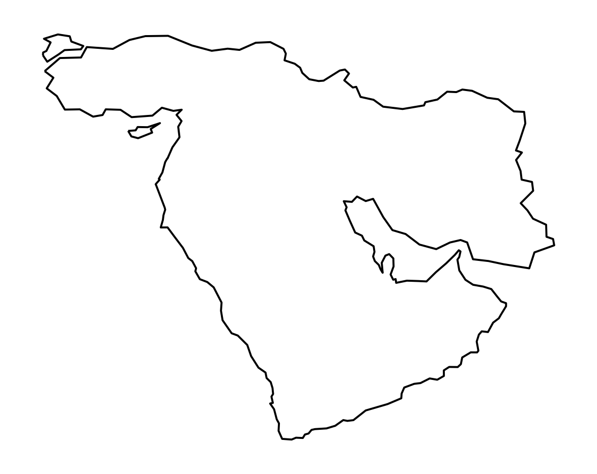 Map of the Middle East outlined in black